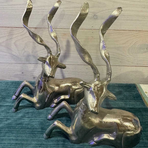 Vintage Silver Metal Gazelle Large Figurines Home Decor Christmas Decor